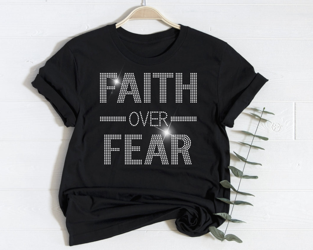 FAITH OVER FEAR WHITE RHINESTONE TEE